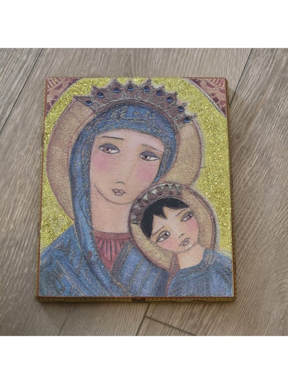 Our Lady Of Perpetual Help Wooden Plaque Hand Painted Folk Wall Art Flor Larios